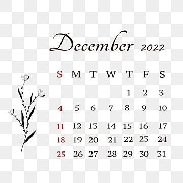 A Calendar With The Word December On It And A Plant Drawn In Black Ink