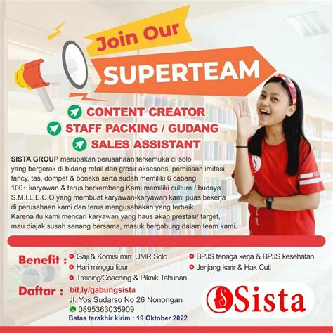 Lowongan Kerja Oktober 2022 Team Sista Group Di Solo INFO LOKER SOLO