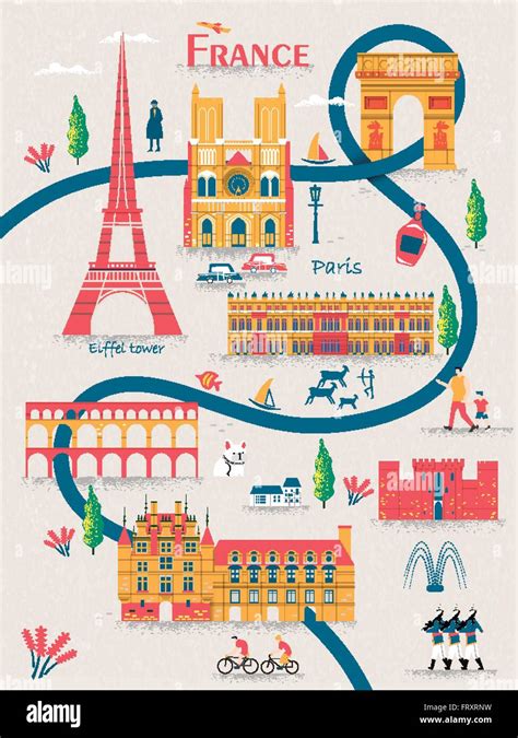 Lovely France Travel Poster With Famous Attractions Stock Vector Image