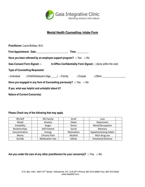 Free Mental Health Providers Intake Forms In Pdf Ms Word