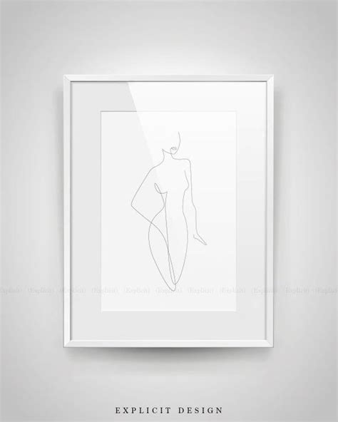Abstract One Line Female Figure Printable Minimalist Nude Woman Body Posture Naked Sketch