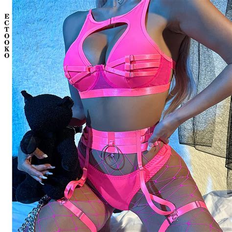 Ectooko Lingerie Sexy Rosa Para Mulheres Cosplay Corporal Quente Lingerie Safada Bonito