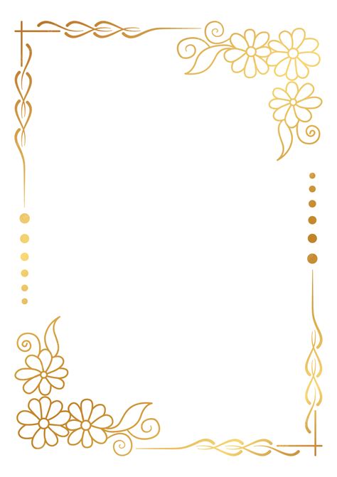 A4 Border Minimalish Golden Flower Frame Design Template Vector, A4