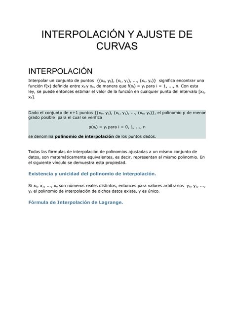 Interpolacion Y Ajustes De Curvas Interpolaci N Y Ajuste De Curvas