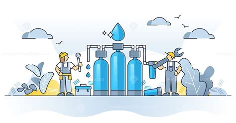 Water Purification System With Labeled Filtration Stages Outline Free