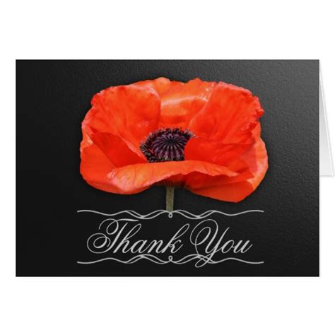 Poppy Flowers Orange Black Thank You Note Card Zazzle