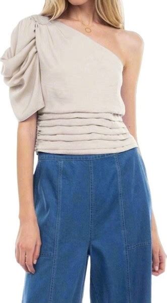Naked Zebra Women S Sheri Shirred One Shouder Top L ShopStyle Blouses