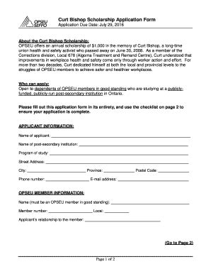 Fillable Online Opseu Curt Bishop Scholarshipapplication Form Fax Email