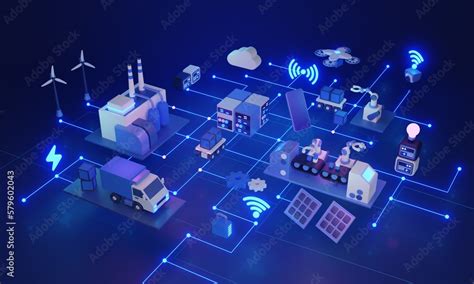 Industrial Iot D Illustration Concept Connecting Machines Sensors