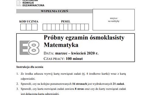 Pr Bny Egzamin Smoklasisty Odpowiedzi Cke Matematyka Online