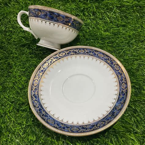 Narumi Bone China Cobalt Blue Gold Trim Footed Coffee Tea Cup And