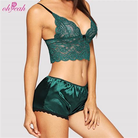 Wholesale Green Silk Sexy Women Piece Lace Top Sleepwear Lingerie Cami Set China Cami Set