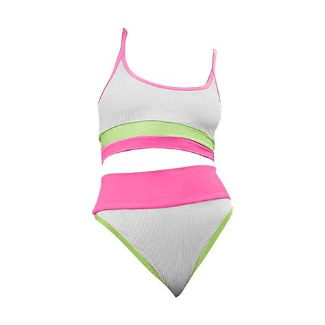 MSJUHEG Halter Bikini Sets For Women Summer Swimsuit Ruffle Bikini Ribbed Swimsuit For Women