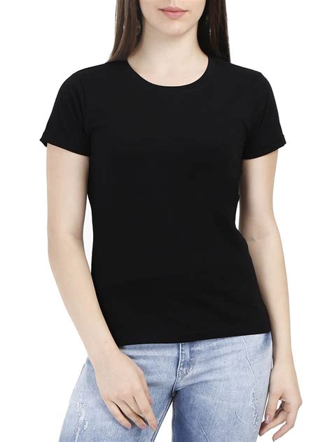 Plain Womens Black Half Sleeve Round Neck T Shirt Drunkenmonk