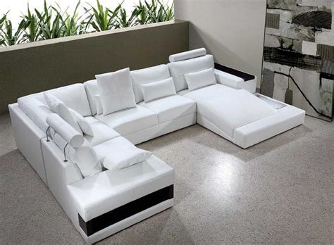 Diamond Modern White Leather Sectional Sofa with Lights