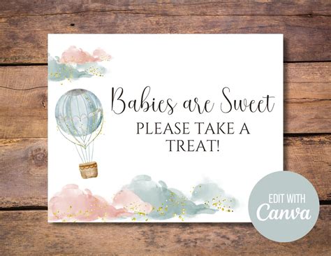 Adventure Awaits Baby Shower Food Sign Hot Air Balloon Baby Shower Gift Bag Sign Baby Shower