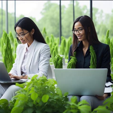 Premium Photo Two Young Women Working On Laptop