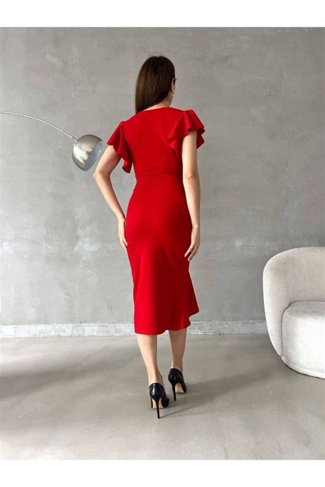 Secret Passion Lingerie K Rm Z Renk Volanl Kruvaze Yaka Simli Abiye Elbise Fiyat