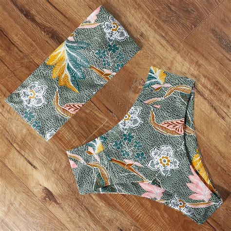 Off Shoulder Swimsuit Women Bikini Push Up High Waist Sexy Bandeau Swimwear Women Summer