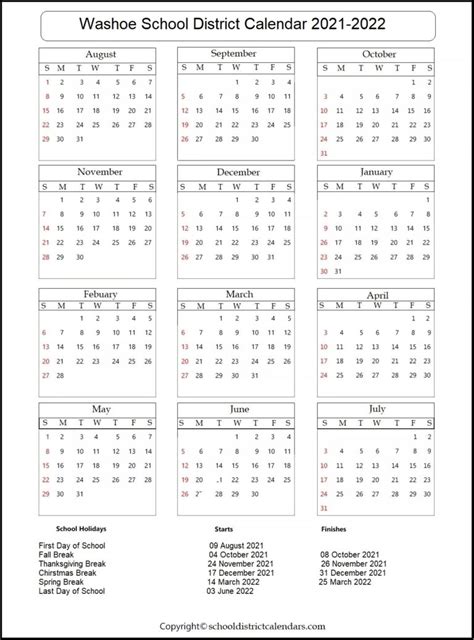 Washoe School District Calendar 2021-2022 School District Calendars