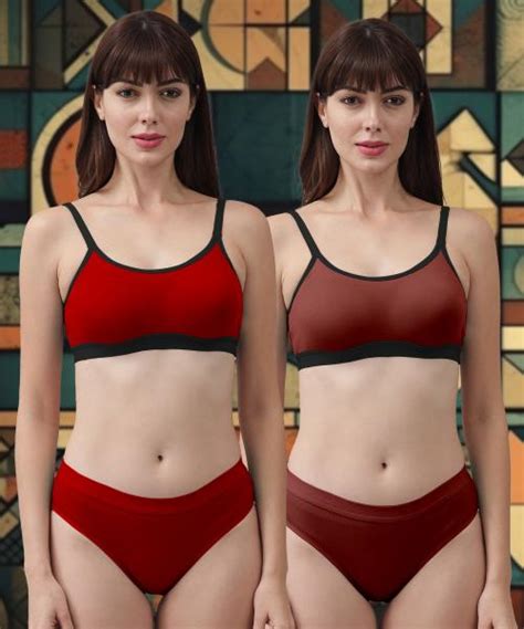 Buy Beach Curve Women Cotton Bra Panty Set For Lingerie Set Pack Of Color Red Maroon