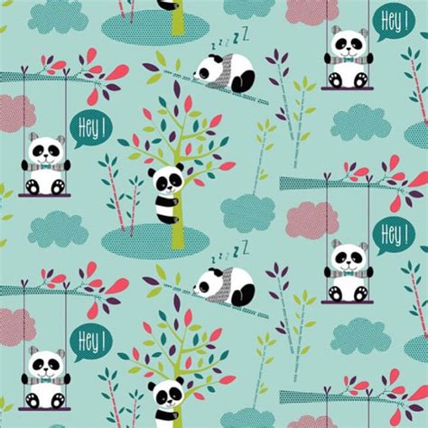 Tissu Coton Oeko Tex Imprim Pandas Fond Turquoise Au M Tre