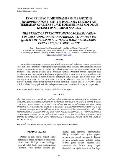 Pengaruh Volume Penambahan Effective Microorganism 4 Em4 1 Dan Lama