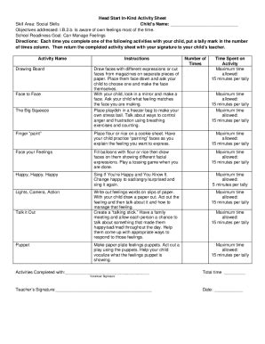 Fillable Online Head Start In Kind Activity Sheet Skill Area Fax Email