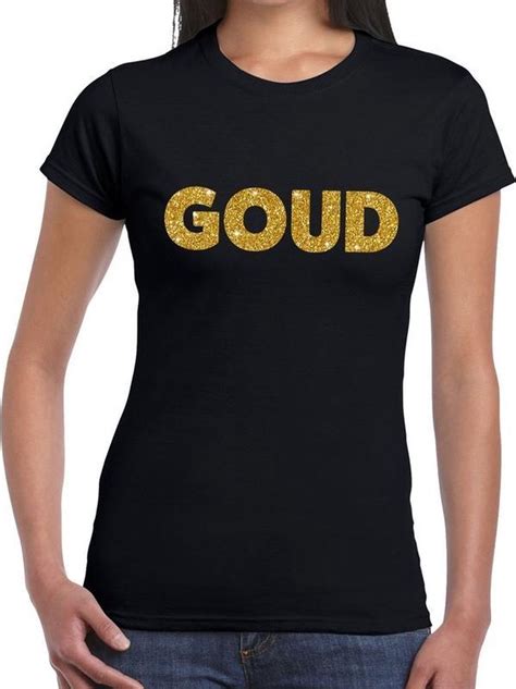 Goud Glitter Tekst T Shirt Zwart Dames Dames Shirt Goud Xl