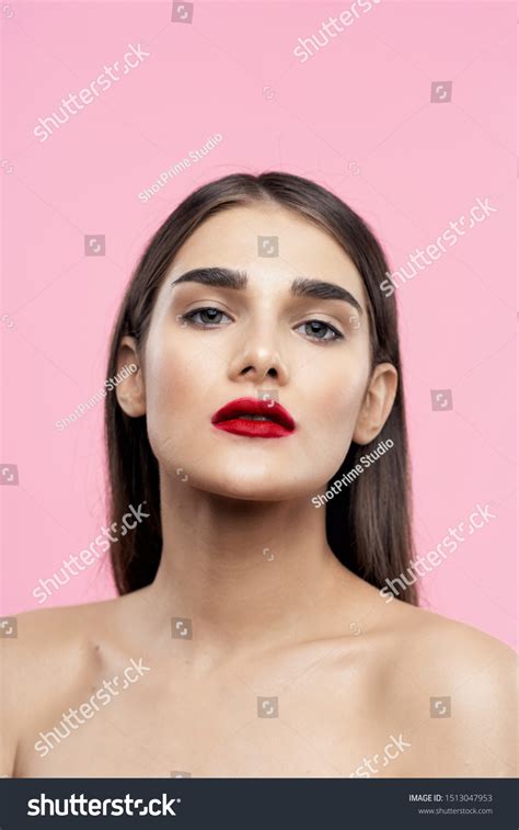 Beautiful Woman Naked Shoulders Red Lips Stock Photo Shutterstock