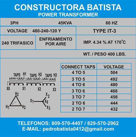 Constructora Batista Placa Transformador Trifasico 45 Kva 480 V 240v Delta Y