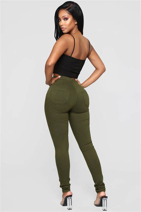 Super High Waist Denim Skinnies Olive Fashion Nova