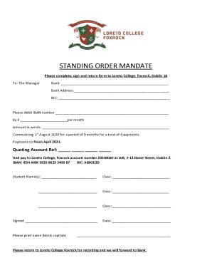 Fillable Online STANDING ORDER MANDATE Dublin Fax Email Print PdfFiller