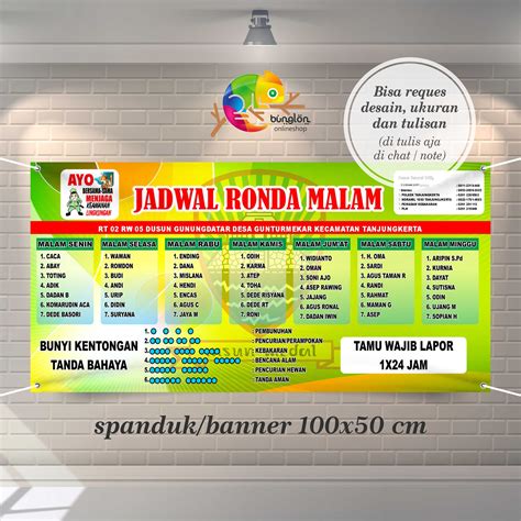 Size 100x50 Spanduk Banner Jadwal Ronda Malam Bisa Reques Tulisan