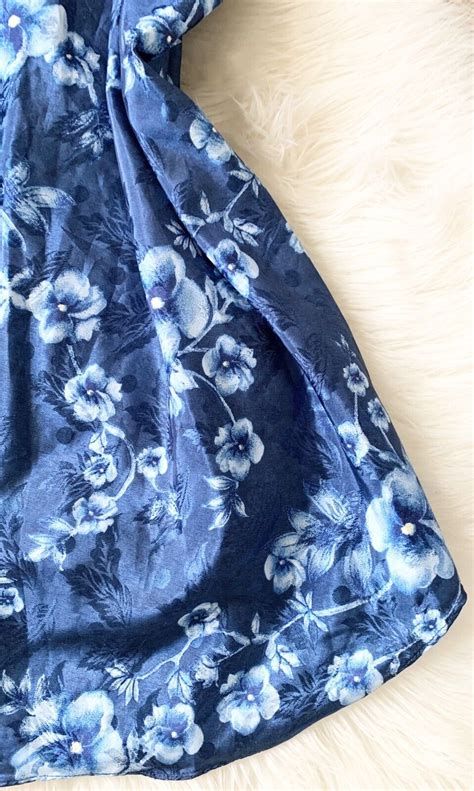 Vintage Lingerie Blue Slip Dress Nightgown Floral Gem