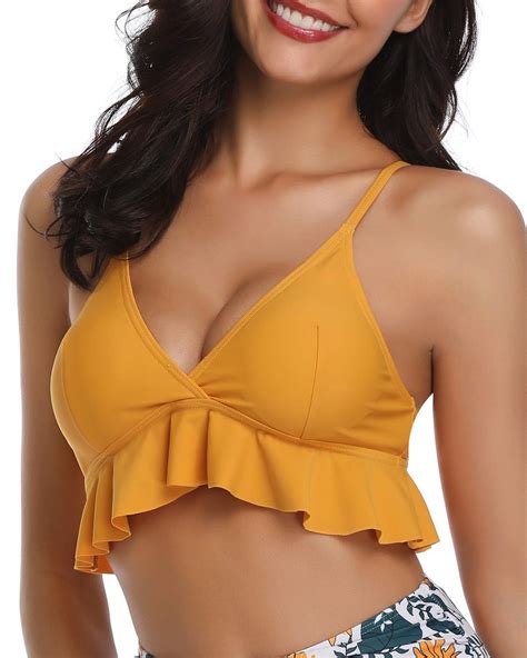 Tempt Me Women Ruffle Flounce Bikini Solid Swimsuit Top Bathing Suit