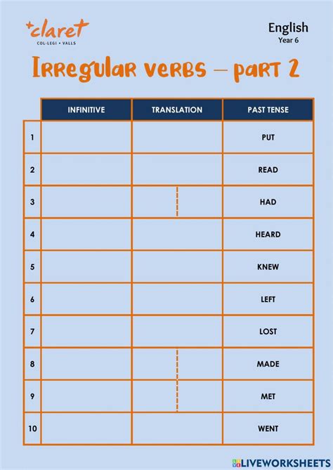 Unit 4 Irregular Verbs Part 2 Activity 2 Online Exercise For Live Worksheets