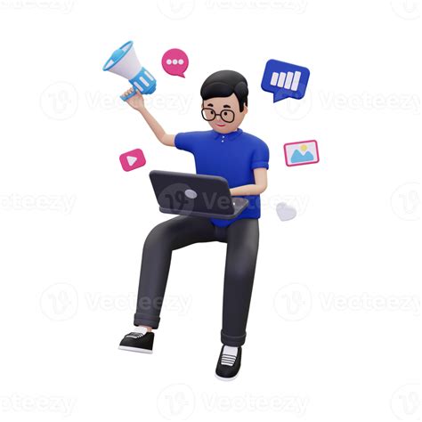 D Man Doing Online Marketing Png