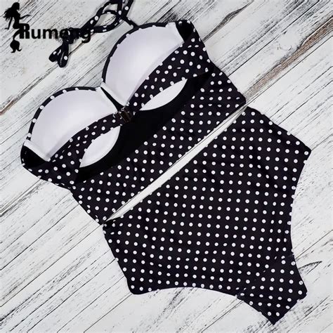 RUMENG Bikini Set Bandeau bikini negro Push up traje de baño Talle alto talla grande traje de
