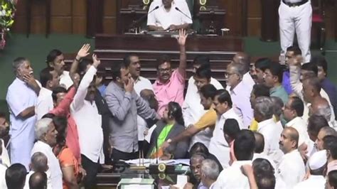 BJP MLAs disrupt Karnataka Assembly proceedings, claim coalition is in ...