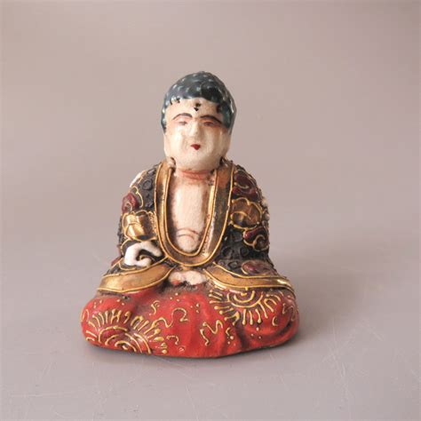 Antique Japanese Satsuma Moriage Buddha Figurine Adorable Miniature