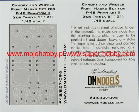 Canopy And Wheels Paint Masks For F B Phantom Ii For Tamiya Dn