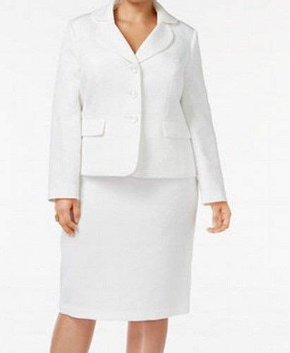 Plus Size Le Suit White Women 18w Plus Three Button Jacquard Skirt Suit Set Waist Dress Dress