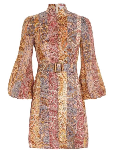 Zimmermann Paisley Print Belted A Line Dress In Nude ModeSens