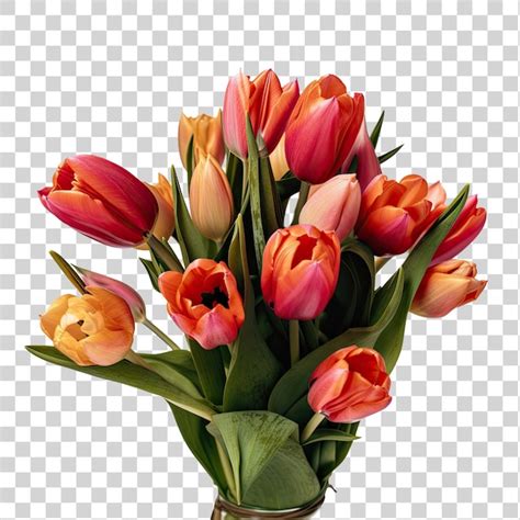 Een Boeket Bloemen Een Boeket Bloemen Tulpen Transparante Achtergrond