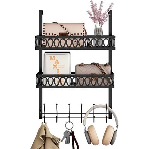 6 Door Hooks Towel Rack Hooks Bathroom Storage Rack With 2 Baskets In