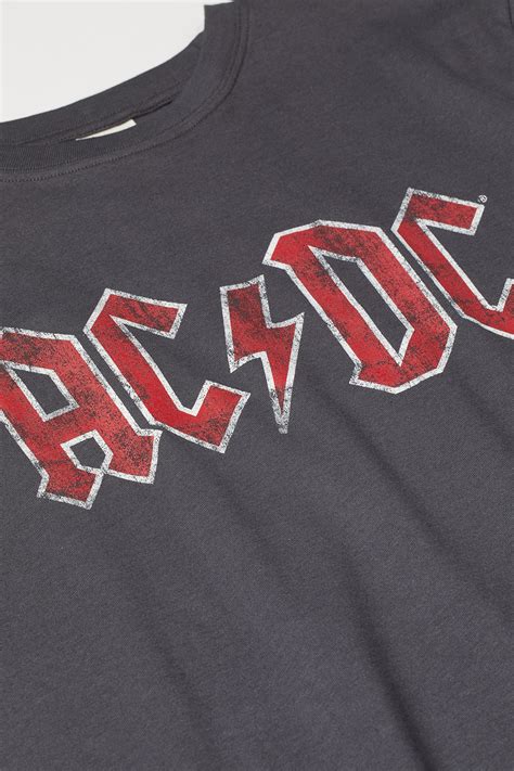 Printed T Shirt Dark Grey Ac Dc Ladies Handm Gb