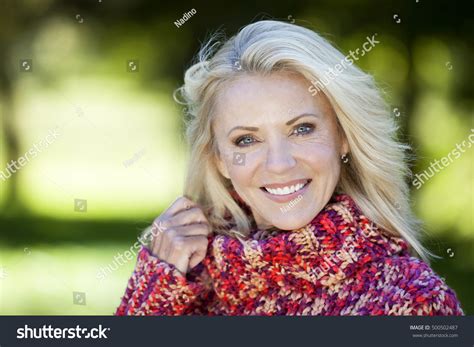 Portrait Mature Woman Smiling Camera Park Stock Photo 500502487 Shutterstock