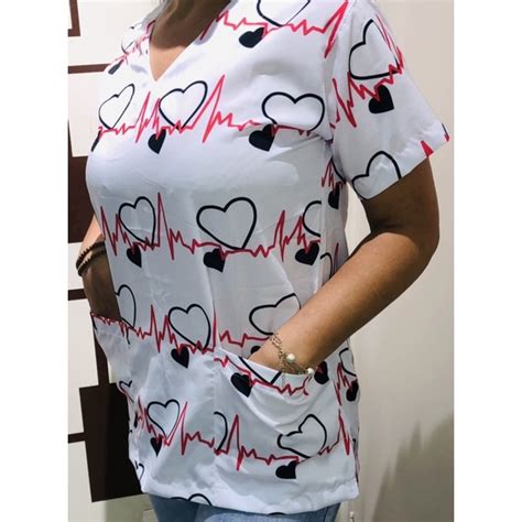 Blusa Bata Camisa Scrub Pijama Hospitalar Cirúrgico feminina branca