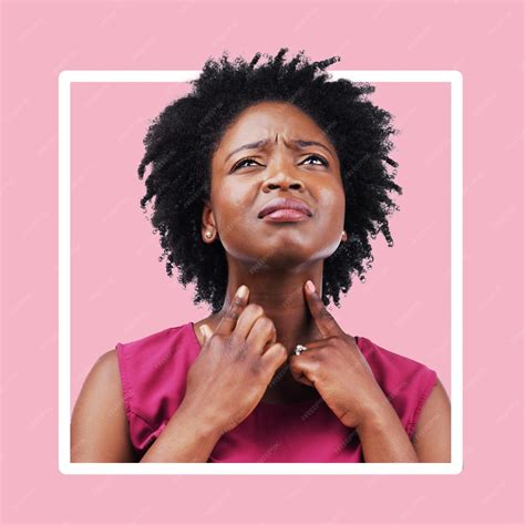Premium Photo | Black woman throat and sick pain on pink background